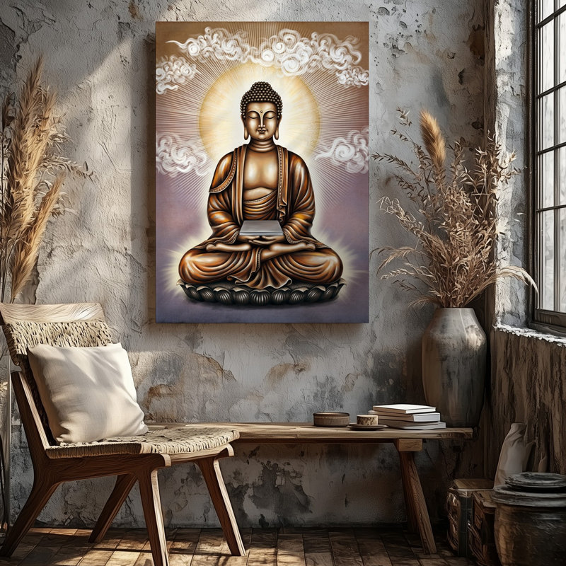 Reproduction d'art sur toile, "Bouddha serein assis dans une méditation", H 14 po x l 11 po