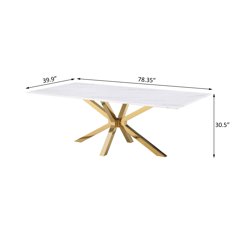 Rectangular 79-inch Faux Marble Dining Table White