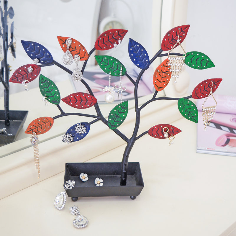 Support pour arbre à bijoux avec nid d'oiseau - 48 paires de boucles d'oreilles et porte-collier, présentoir en métal