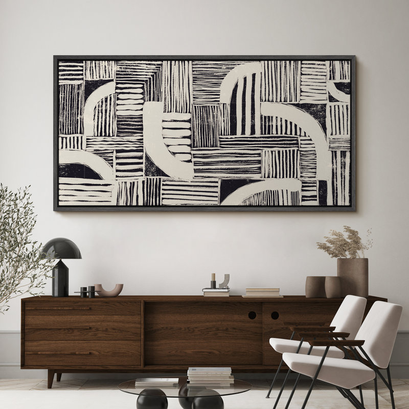 Ligne géométrique «Blackish Green Abstract Shapes Rustic Mid Century Modern Decorations, très grande œuvre d'art, impression encadrée»