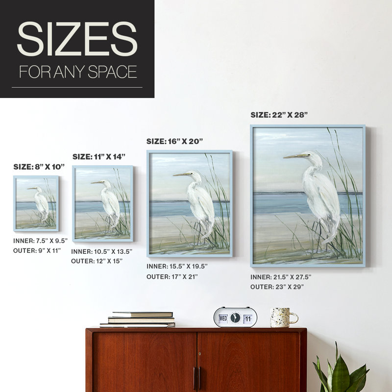 Summertime Heron II, reproduction encadrée - bois massif, H 30 po x l 24 po, Bleu