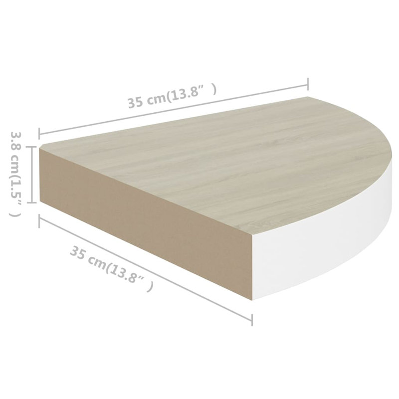 Arst 2 Piece Corner Shelf, 3.8cm H x 35cm W x 35cm D, Oak/White