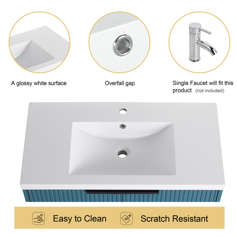  Farnor 36'' Wall-Mounted Single Bathroom Vanity With Resin Vanity Top, Lake Blue, 36"