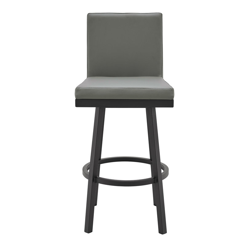 Swivel Modern Black Metal And Gray Faux Leather Bar And Counter Stool