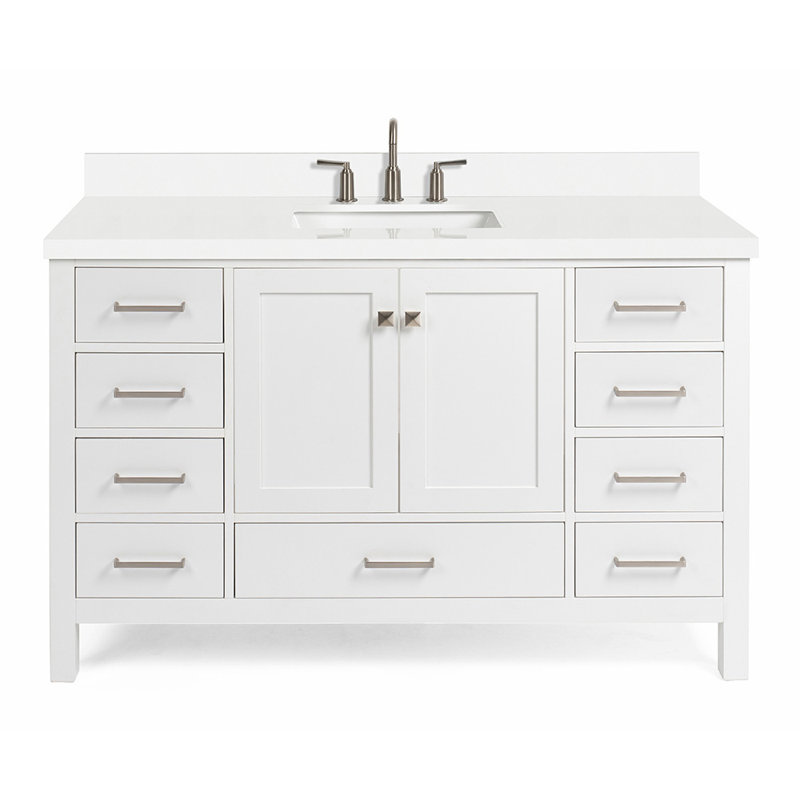 Ensemble de meuble-lavabo simple 55 po Cambridge, Blanc / nickel brossé, Rectangle 