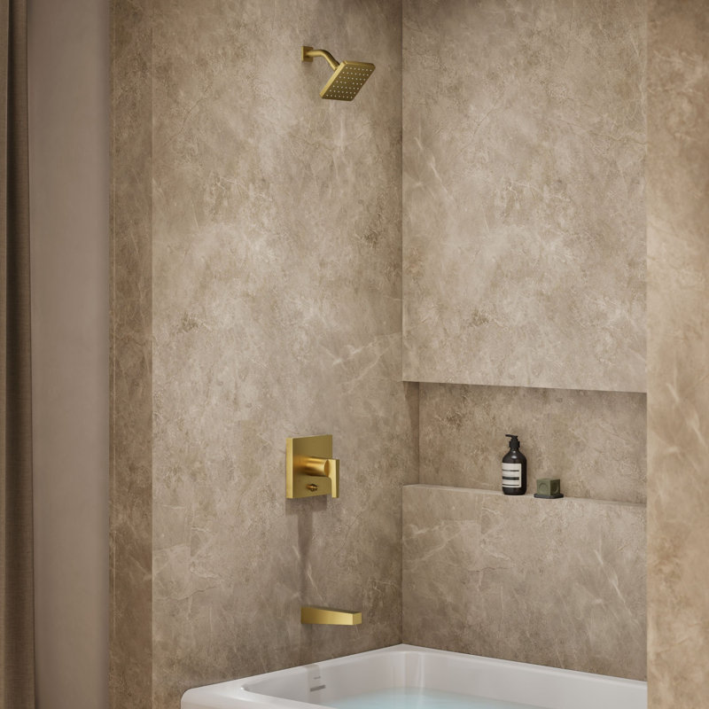 Honesty Rite-Temp Bath and Shower Trim with 1.75 Gpm Showerhead and Lever Handle, Vibrant Brushed Moderne Brass