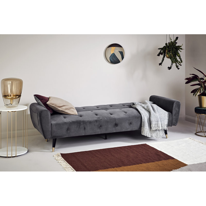 Chillax Dream 83.86" Velvet Square Arm Sleeper Sofa, Platinum Gray