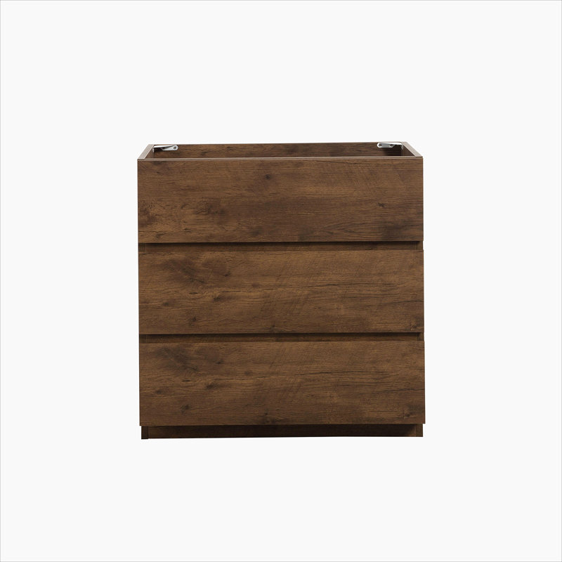 Alice-30F-105, armoire de plancher SANS bassin, couleur noyer, avec trois tiroirs