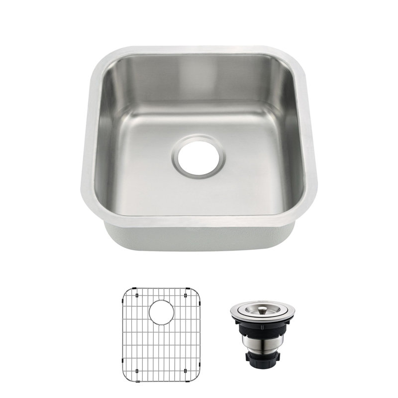 Undermount Stainless Steel Single Bowl Kitchen Sink, 8" H x 18" W x 18" D