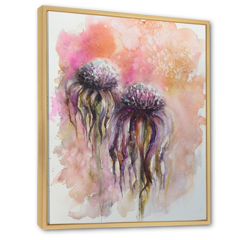 «Overblown Flowers Echinacée», reproduction sur toile, H 36 po x l 24 po x P 1 po, Cadre flottant brun