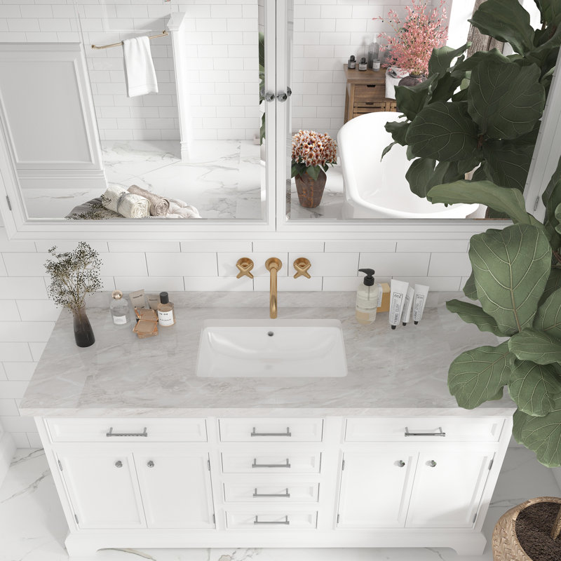 TOBILI 15.75'' X23.62" White Ceramic Rectangular Undermount Bathroom Sink with Overflow