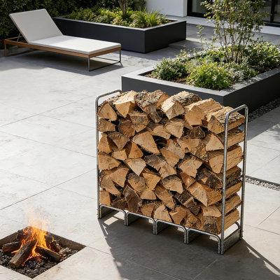 4/8FT Firewood Rack with 600D Oxford Waterproof Cover Combo Set, Heavy Duty Indoor/Outdoor Steel Log Storage Rack - Wood Pile Holder Stacker Organizer for Fireplace, Patio, Fire Pit