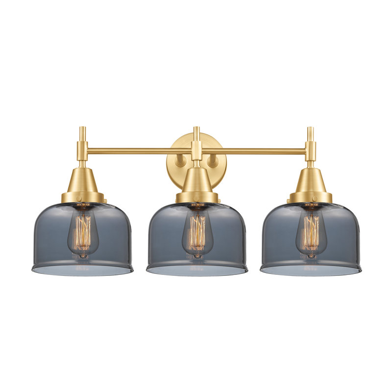 Amede - 3 Light 26" Bath Vanity Light - 5.75"H Shade - Satin Gold Finish - Light Smoke Shade, Satin Gold, Plated Smoke