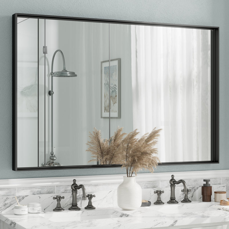 Miroir mural Aevar, 55 po x 36 po, Noir mat