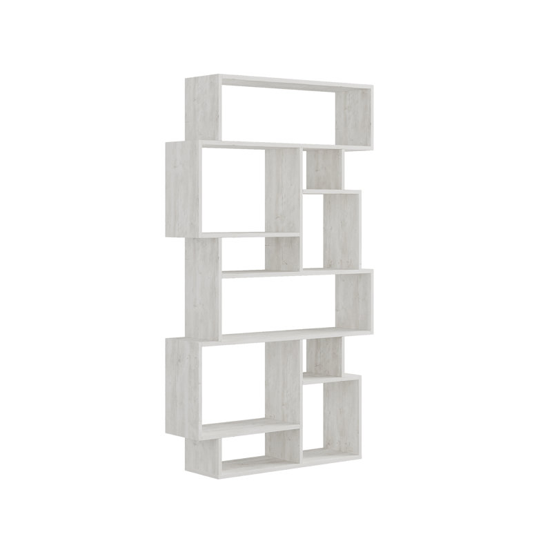 Sandra Bookcase | Asymmetric Freestanding Bookcase with 10 Compartments, Ancient White