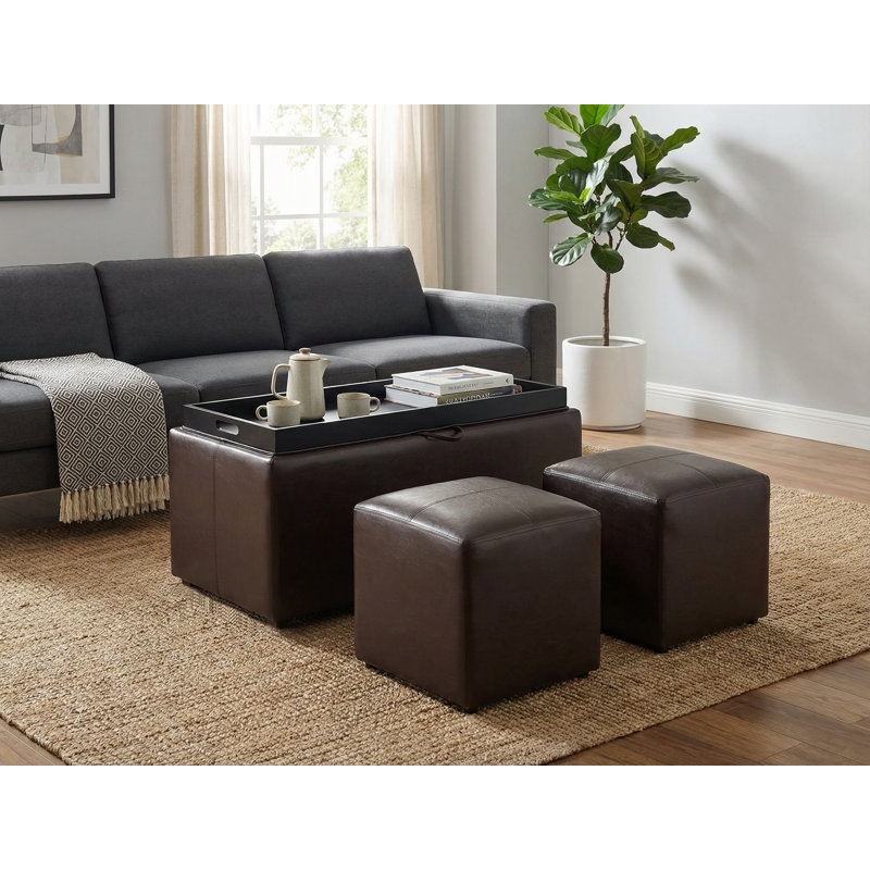 Brenna 88cm Wide Faux Leather Rectangle Solid Colour Standard Ottoman with Storage