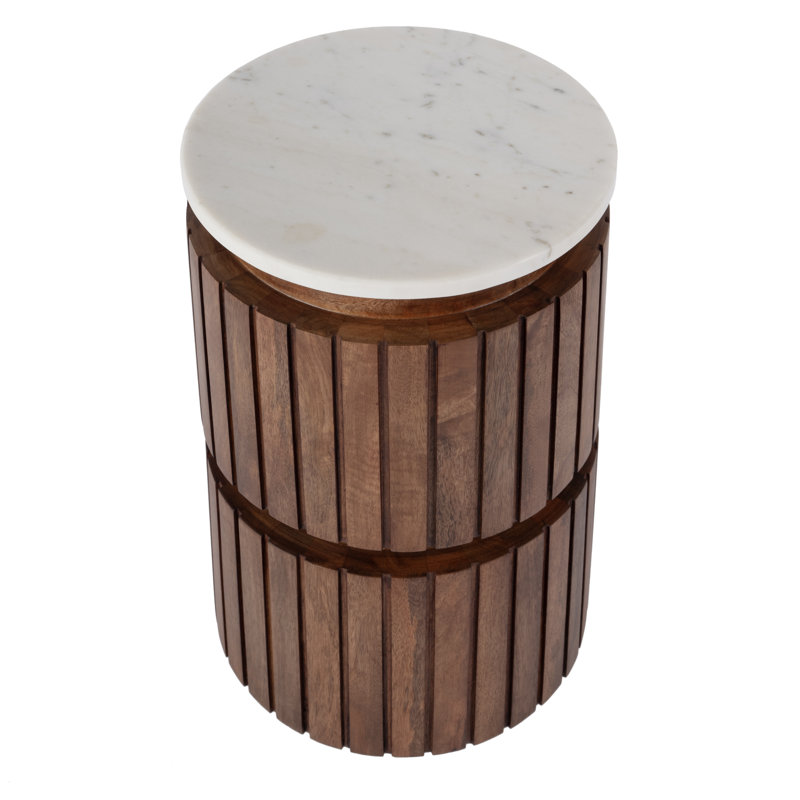 Lamberth 12 in. W Round Marble and Wood Side Table
