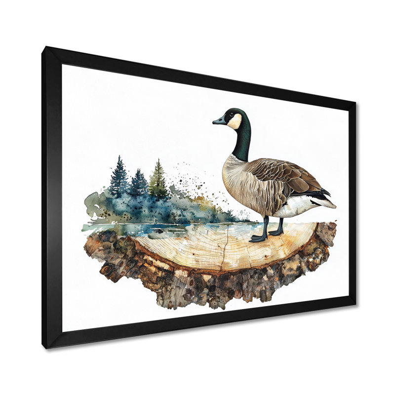 «Canadian Goose By The Lake III», art mural sur toile, Cadre simple, Noir, H 12 po x l 20 po