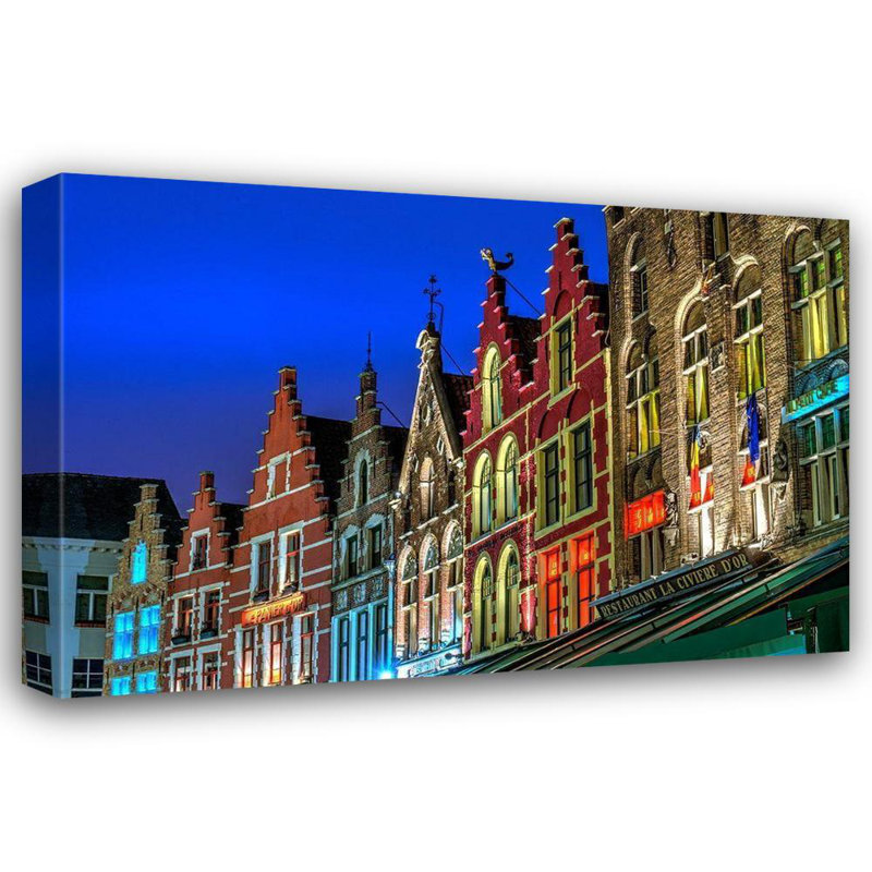 Art sur toile de la galerie Steve Mohlenkamp: Toits architecturaux dans le centre-ville de Bruges, Belgique