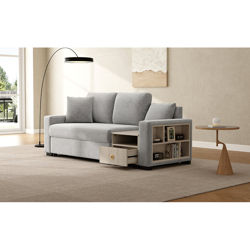 Canapé modulaire moderne avec accoudoirs de rangement, console centrale et coussins moelleux pour un salon confortable, Gris