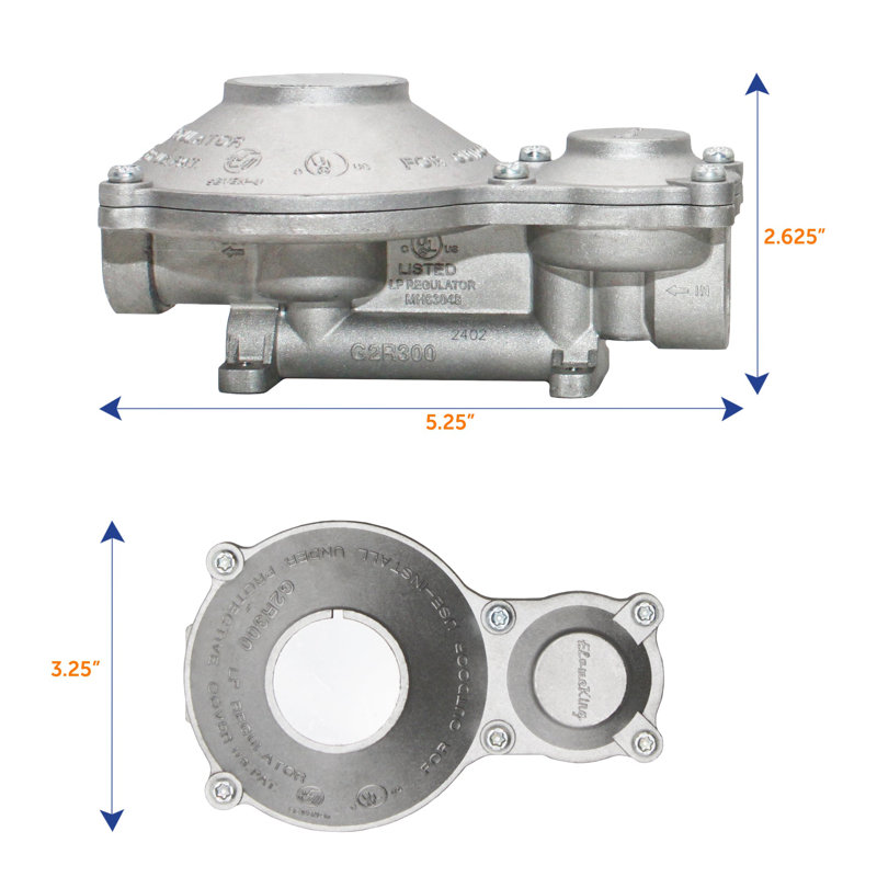 Flame King 2-Stage 300K BTU Propane LP Horizontal Super Compact Regulator for RVs, Vans, Trailers