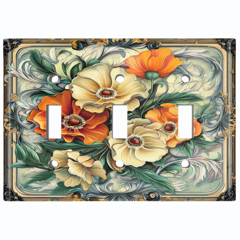 Couvercle de plaque d'interrupteur en métal; Bascule à 3 bandes US standard - Coquelicots, Triple # 3