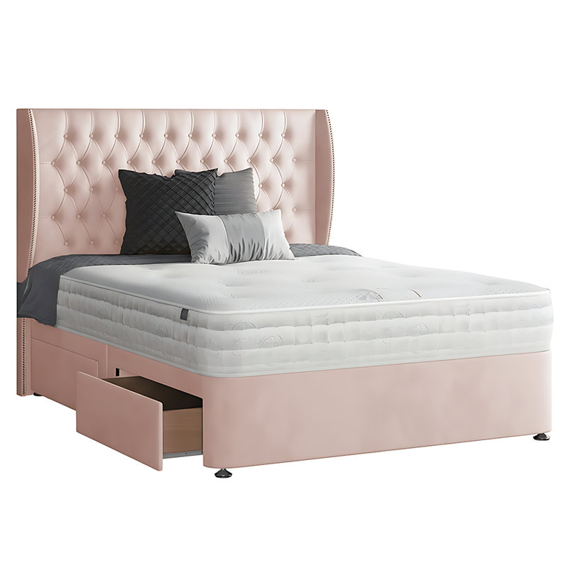 Mandalay Divan Bed Base, Pink, Single, 2 Left Drawers