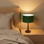 Lampe de table effilée en bois massif 18,5 "avec abat-jour rond en velours, lampe d'appoint moderne en bois véritable avec base E26 pour chambre à coucher et salon-1260446694