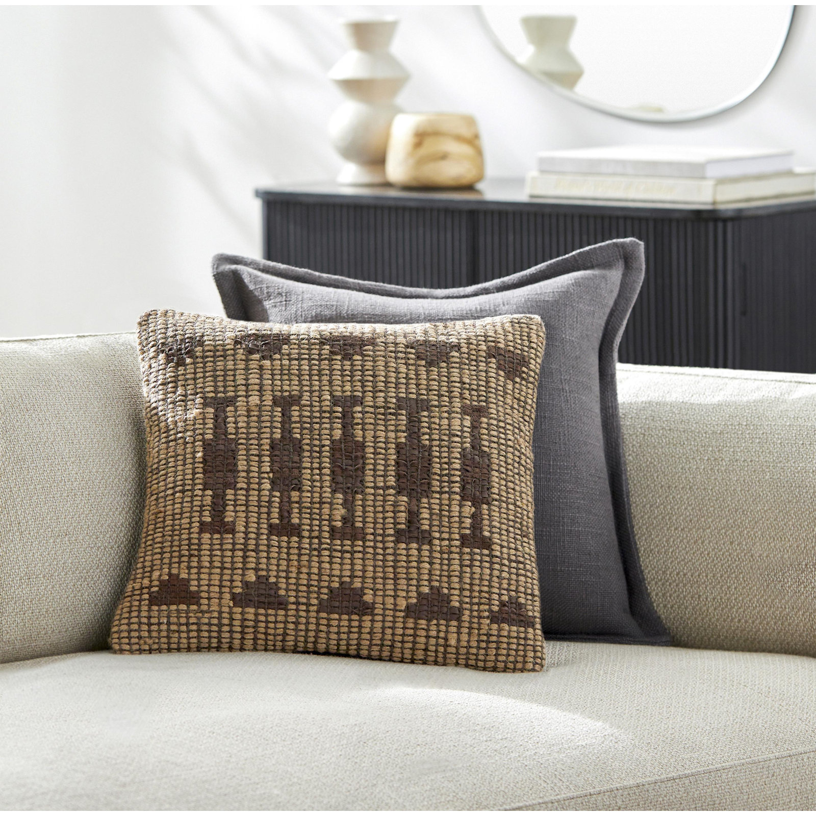 Twareg Geometric Jute / Sisal Pillow Cover, 22"H x 22"W