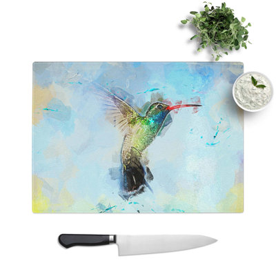 Glass Hummingbird Paint Smudge in Abstract Chopping Board