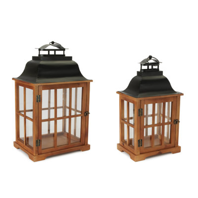 Ensemble de 2 lanternes rustiques en bois et fer
