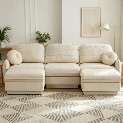 Canapé surdimensionné en chenille de 105 po avec dossier matelassé et coussins ronds, siège profond pour le salon, beige crème