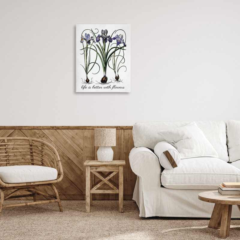 «Better With Flowers», art mural sur toile par lettré et doublé, H 30 po x l 24 po