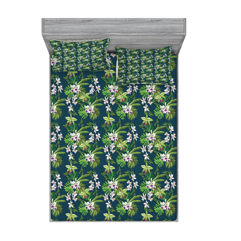 Ensemble de draps-housses en microfibre Floral, Drap-housse grand avec 2 taies d'oreiller