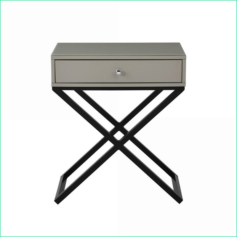Koda 23” Taupe Wood Nightstand with Glass Top, Drawer &amp; Metal Base, Beige