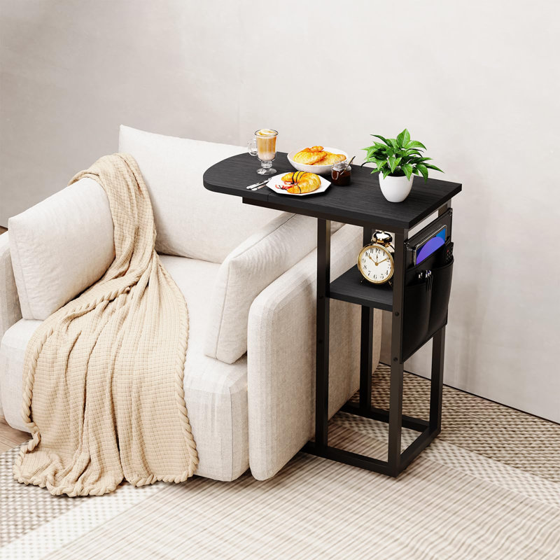 C-Shaped Black Side Table With Extra Storage – Versatile, Space-Saving, Ideal For Small Spaces And Multiple Uses