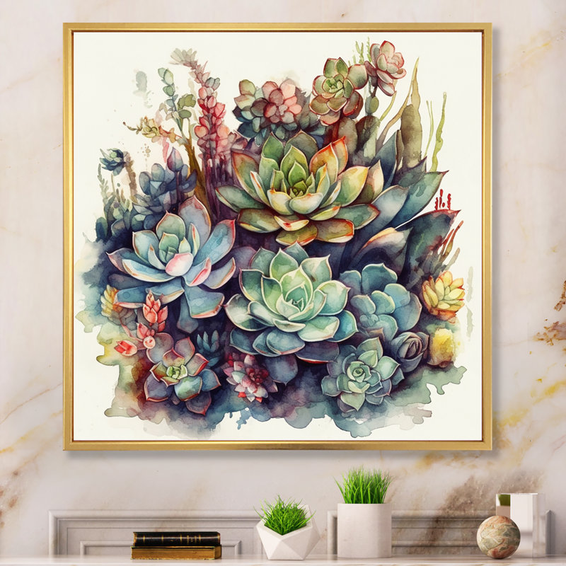 «Ryon Green Red Cactus Scenery III», reproduction sur toile, H 30 po x l 30 po, Cadre flottant doré