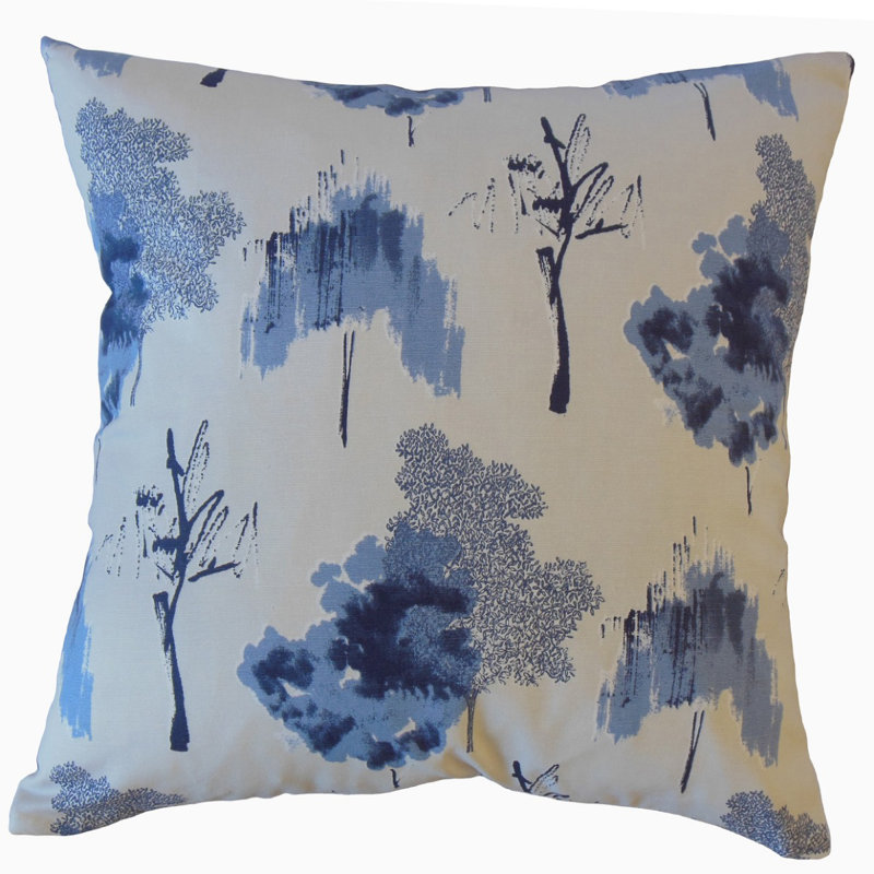 Oreiller en coton Kaira Ikat, 26 po x 26 po, Bleu / gris, Coussin décoratif