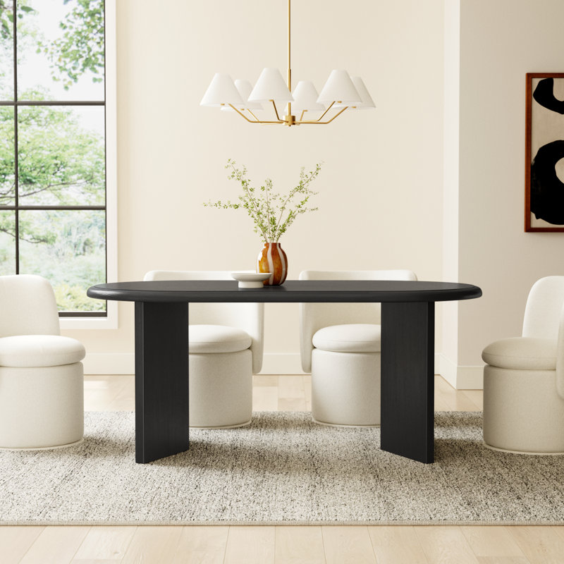 Brix Oval Solid Wood Base Dining Table, Matte Black