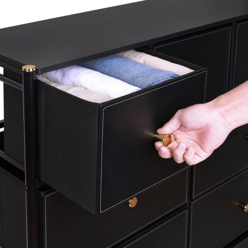 Commode double 10 tiroirs l 35 po, Noir