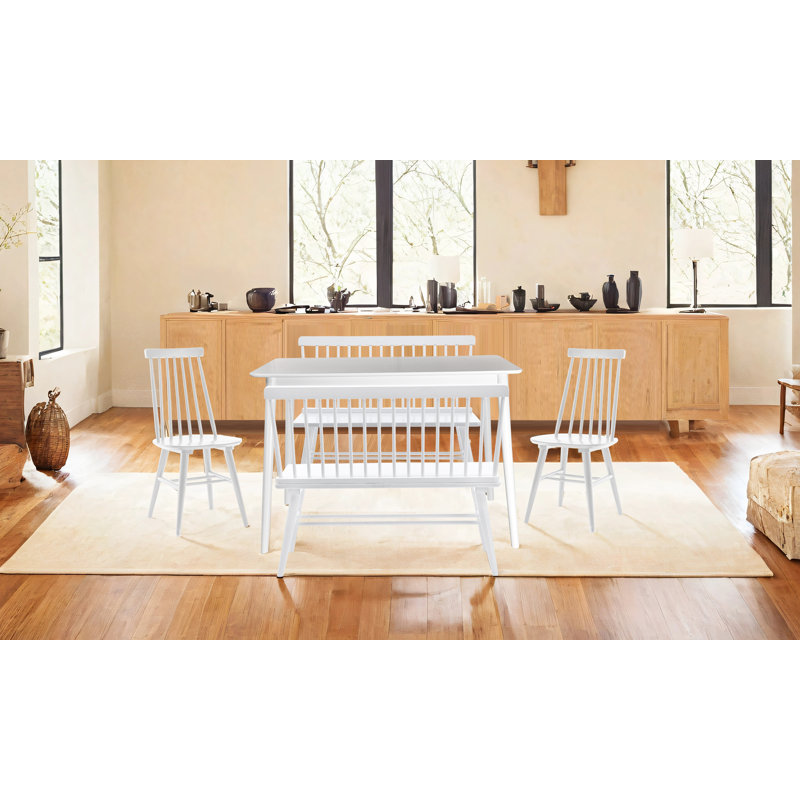 Hadiya 6 Person Solid Wood Breakfast Nook Dining Set, White