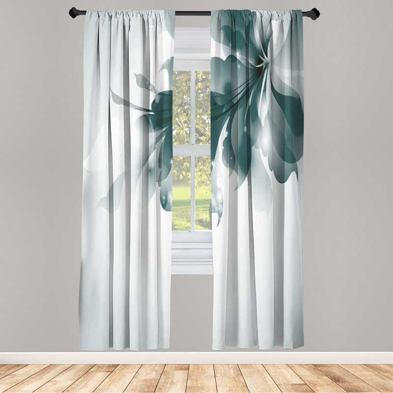 Microfiber Floral Semi-Sheer Rod Pocket Curtain Panels, 28" W x 95" L, Dark Blue/Light Blue/White