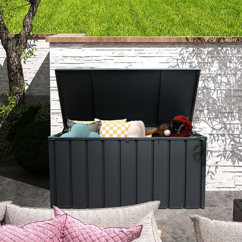 Dark Gray Patio Storage Compartment - 100 Gallon, Waterproof, Lockable For Outdoor Cushions, Pillows, Garden Tools With Material Quality Unit Feature