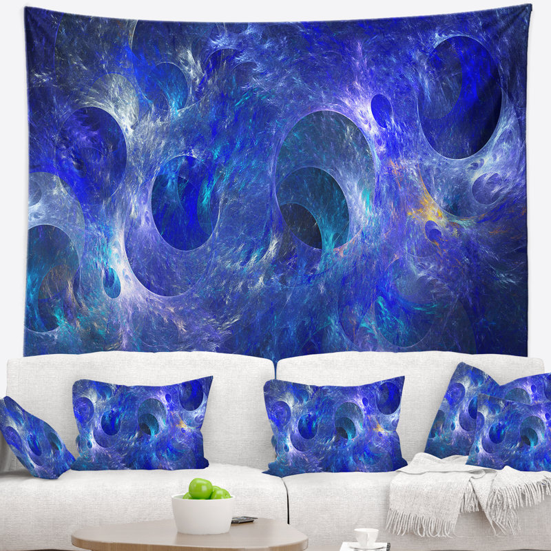 Tapisserie abstraite à texture de verre fractal bleu transparent, H 32 po x l 39 po