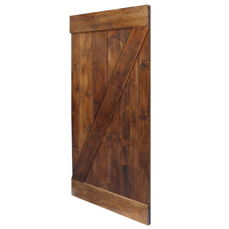 Porte de grange en bois lambrissé sans trousse de quincaillerie d’installation, Noyer, 30 po x 84 po