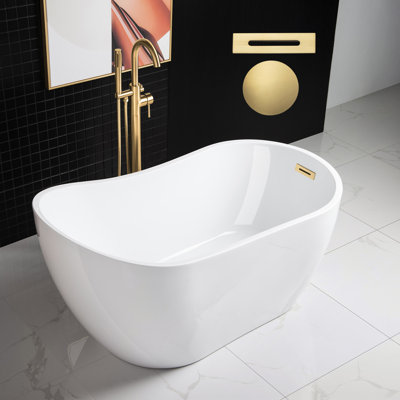 54" x 28" Freestanding Soaking Acrylic Single Slipper Bathtub with Reversible Drain