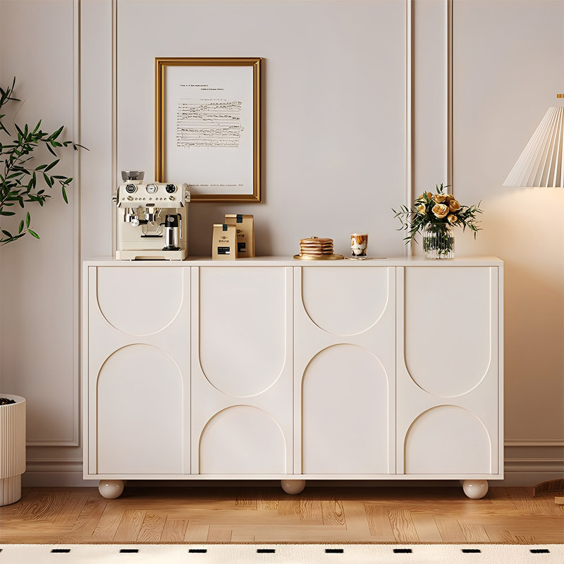 Buffet multifonctionnel de style Mid-antique, H 35,43 po x l 64,25 po x P 15,74 po, Blanc