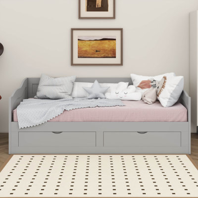 Lit de jour extensible simple avec lit gigogne et deux tiroirs de rangement, structure de lit de jour en bois, canapé-lit peu encombrant pour la chambre à coucher