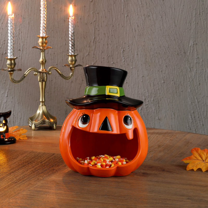 11" Motion Activated Ceramic Jack-O-Lantern Candy Bowl
