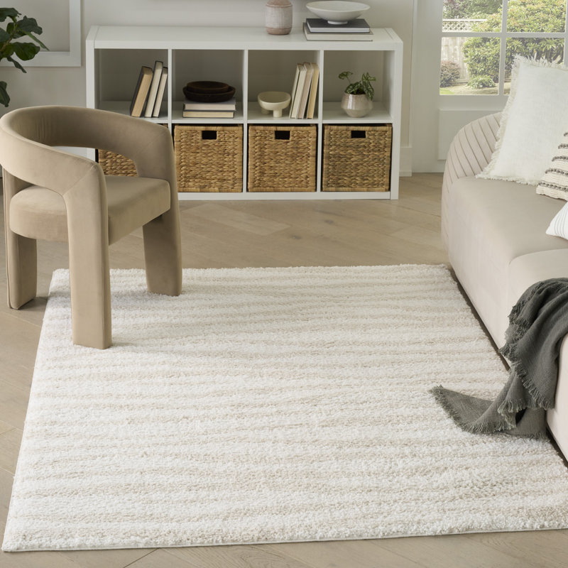 Tapis d'intérieur moderne ivoire Ebern Ebern Designs, Rectangle 5 pi 3 po x 7 pi